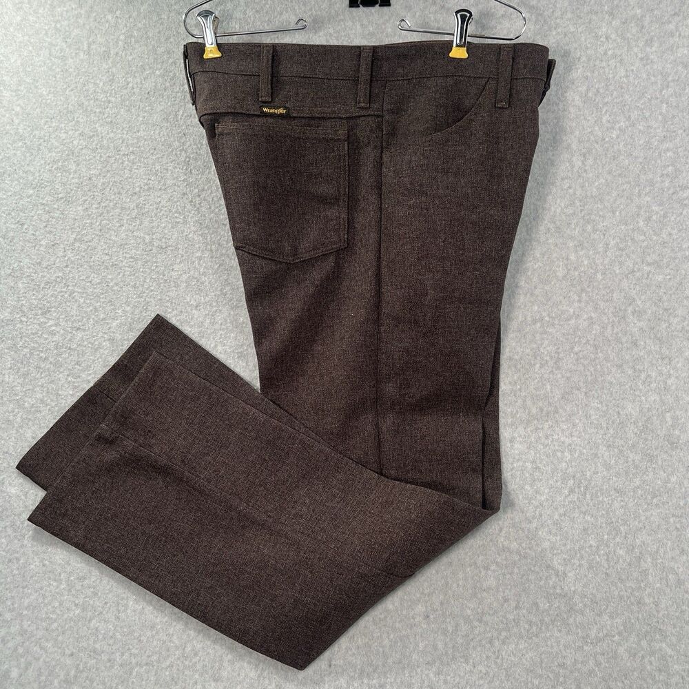 VTG WRANGLER Wrancher Cowboy Polyester dress Pants 34x31 Brown USA